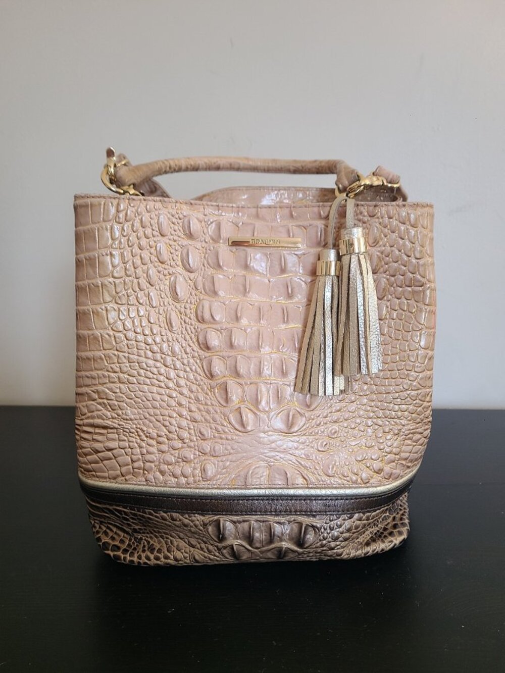 BRAHMIN AMELIA Melbourne Purse Chiffon Roseleaf Coffee Shoulder Bag